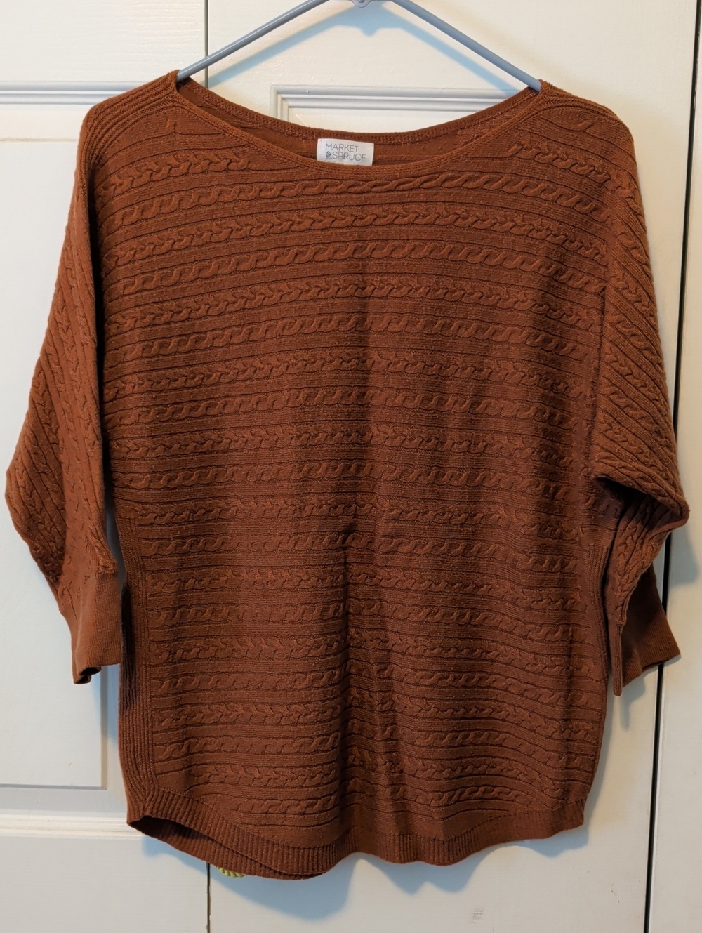 Market & Spruce Women's Burnt Orange Cable Knit Boat Neck Sweater